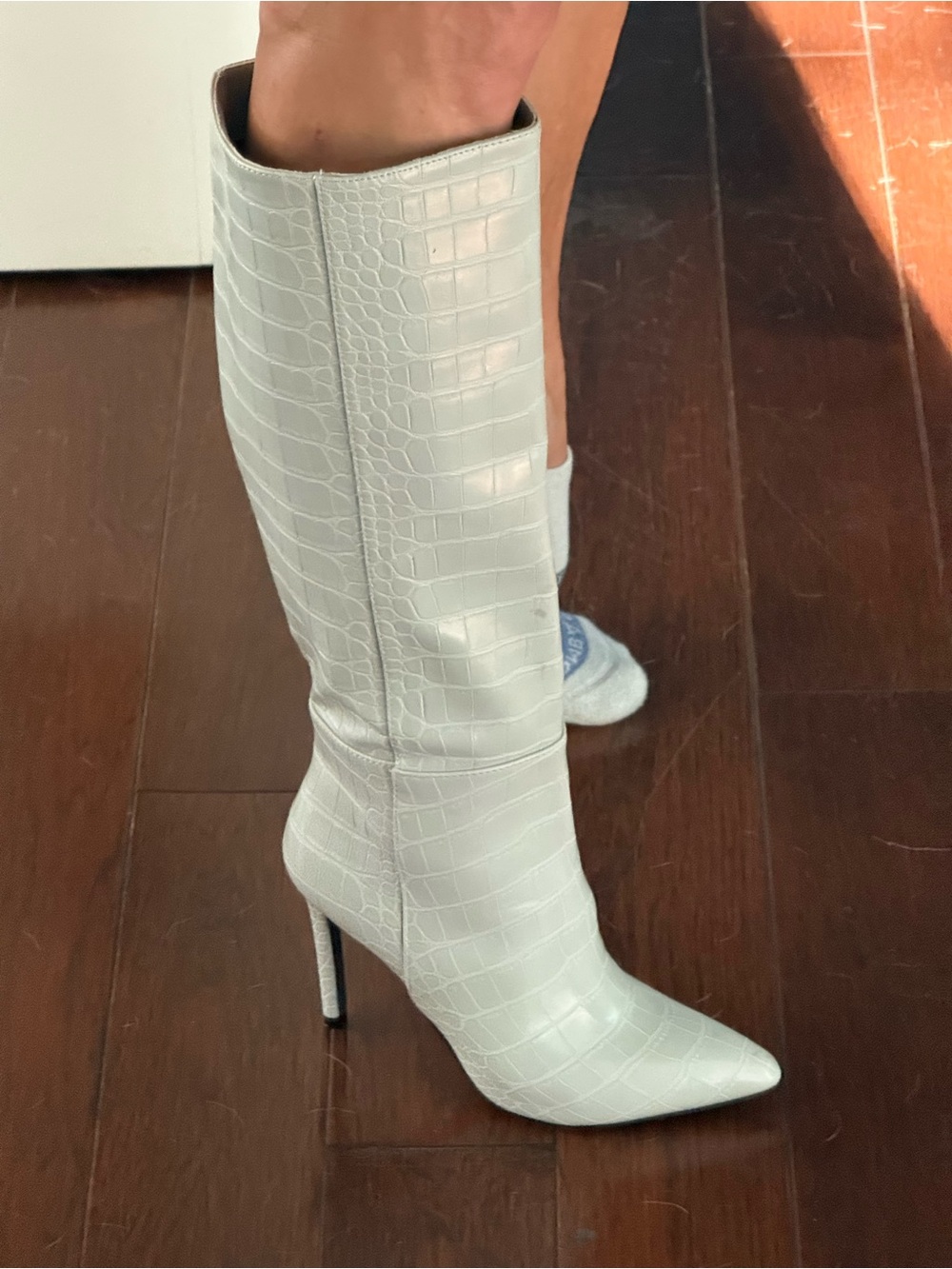 Guess grey Croc-Embossed Pointed Toe Knee-High Boots